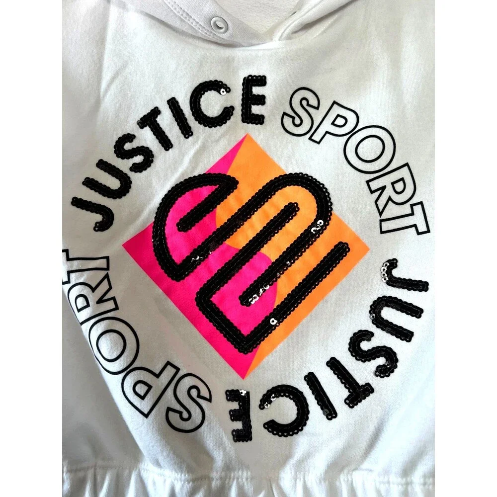 Justice Sport Cropped White Sleeveless Hoodie Girls Size Medium NWT